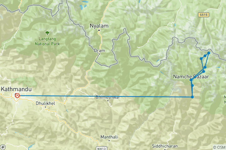 Map of 15 Day Everest Base Camp Trek