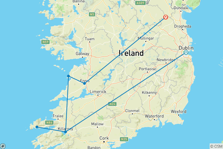 Carte du circuit Splendeur irlandaise (de Dublin à Kingscourt)