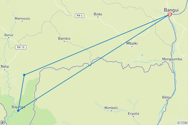 Kaart van Dzanga-Sangha wildlife safari - 7 dagen / 6 nachten