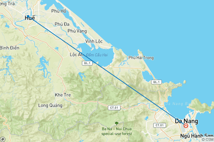 Carte du circuit HUE JOURNÉE COMPLÈTE DEPUIS DANANG EXPLORER L'HÉRITAGE IMPÉRIAL DU VIETNAM AVEC LIMOUSINE VIP