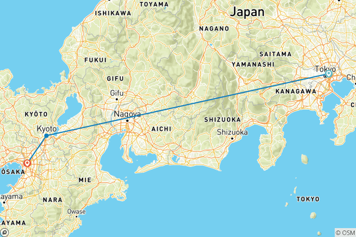 Carte du circuit 5 jours - Le meilleur du Japon : Voyage en petit groupe de Tokyo à Kyoto