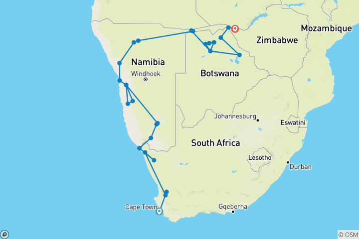 Map of The Grand Southern Safari (33 destinations)