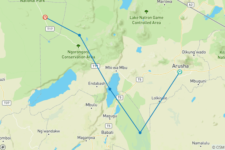 Carte du circuit MIGRATION DU SERENGETI TRAVERSÉE DE LA RIVIÈRE MARA 9 JOURS