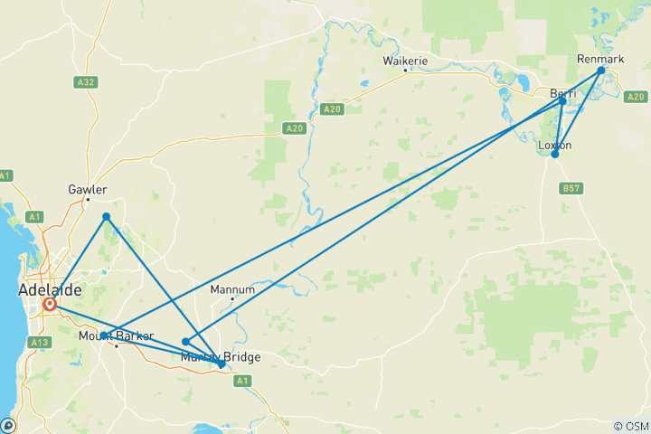 Kaart van South Australia Murray River Cruise & Wijn (Kleine Groepen)