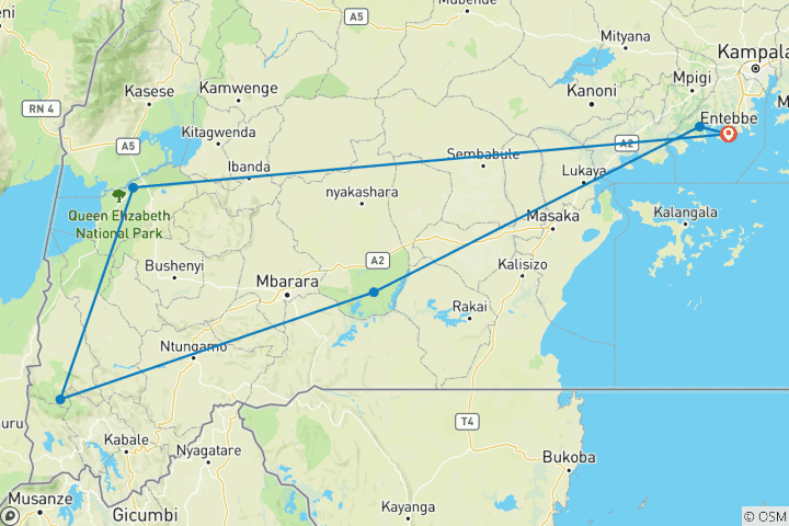 Kaart van 4-daagse chimpansees & gorillatrekking