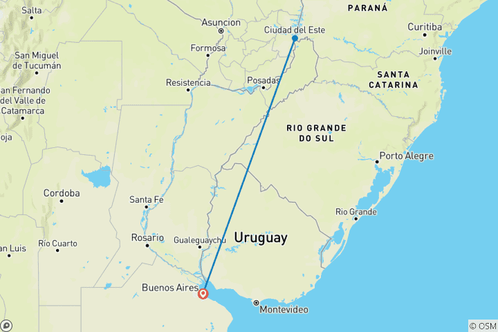 Mapa de Cataratas del Iguazú y Magia del Tango: Excursión Premium de 3 días desde Buenos Aires