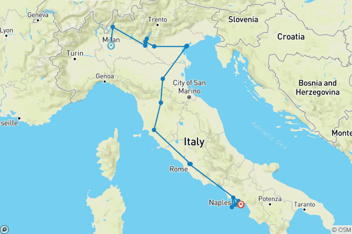 Map of Grand Tour - Italian Lakes to Amalfi Coast - 13 Days/12 Nights