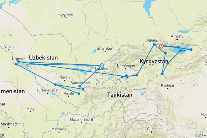 Carte du circuit Circuit textile et artistique en Ouzbékistan et au Kirghizstan