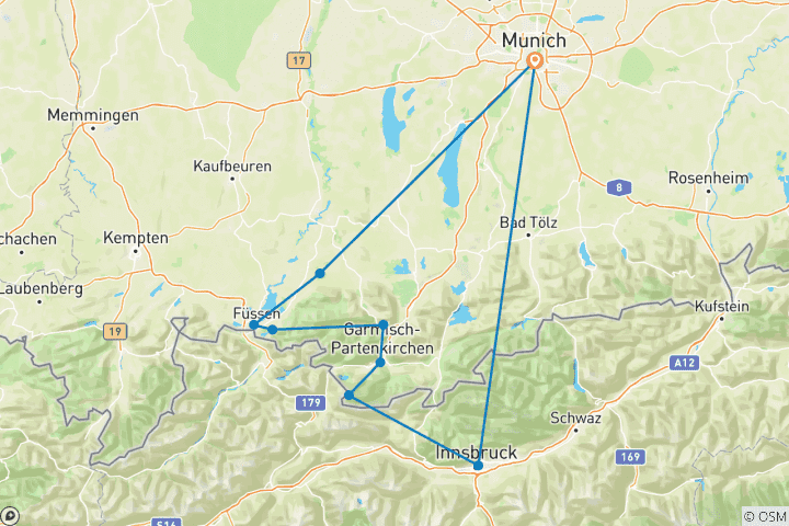 Carte du circuit B&B - Bière et Bavière : une aventure alpine de 7 jours