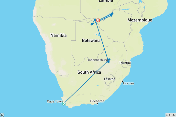 Carte du circuit L'Afrique australe dévoilée : voyage de luxe, Rovos Rail et croisière de toute une vie