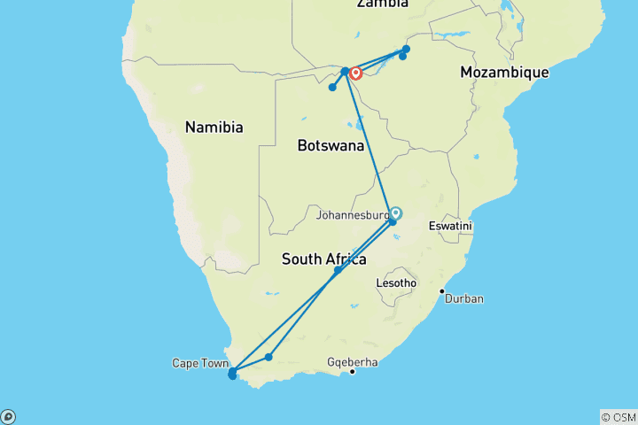 Mapa de África Austral de Lujo: Una experiencia de crucero, tren y viaje única en la vida