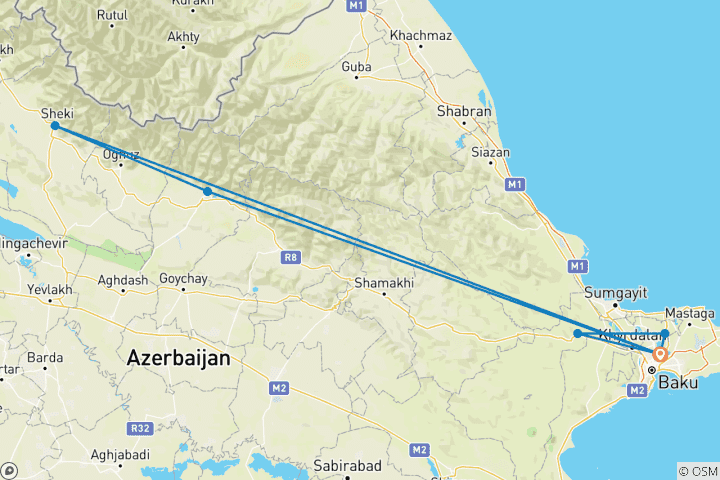 Mapa de El mejor viaje familiar por Azerbaiyán en 7 días, con salida diaria y coche privado