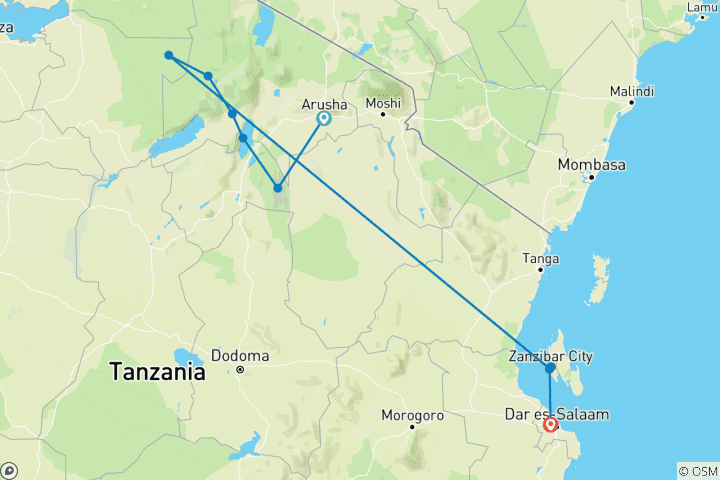Kaart van Tanzania: De Serengeti & daarbuiten met Zanzibar