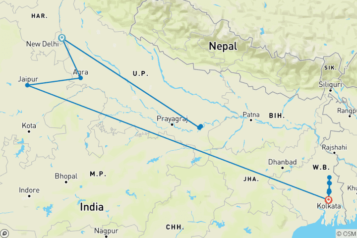 Kaart van Erfgoed van India & de Ganges rivier met Varanasi