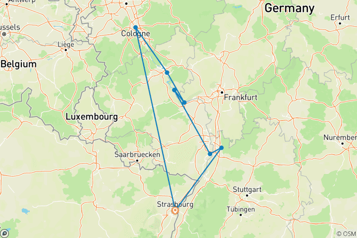 Carte du circuit Marchés de Noël le long du Rhin (forfait port à port) - MONA LISA