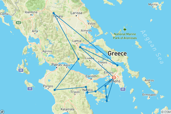 Kaart van Athene, Saronische Golf & Delphi - 8 dagen