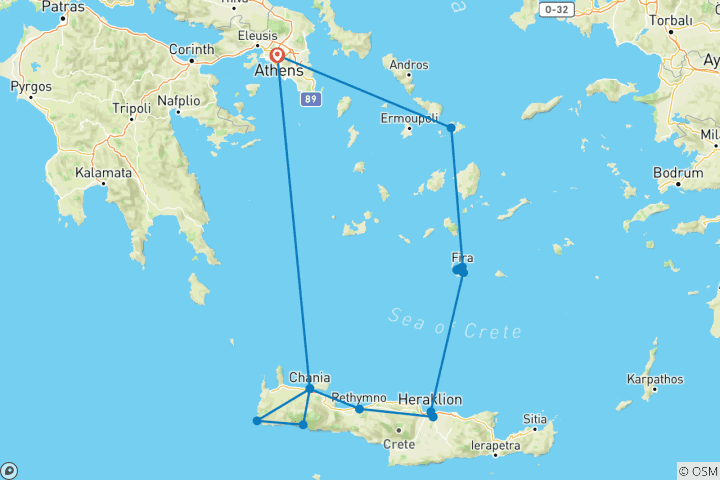 Map of Acropolis to Aegean Islands - 10 days
