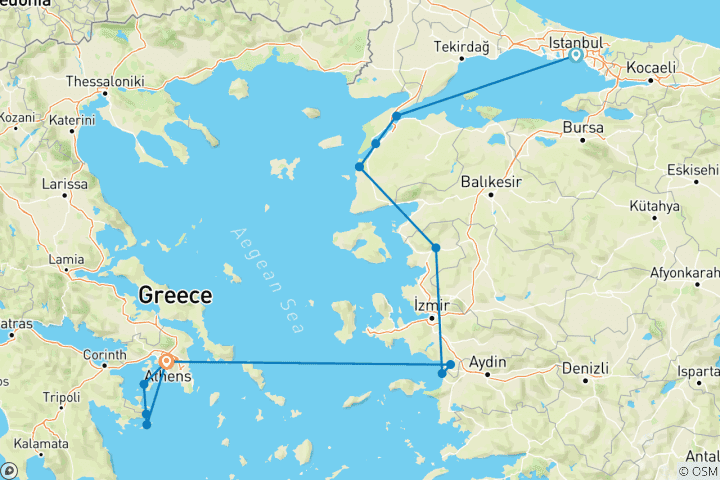 Kaart van Turkije naar Griekenland Express - 9 dagen