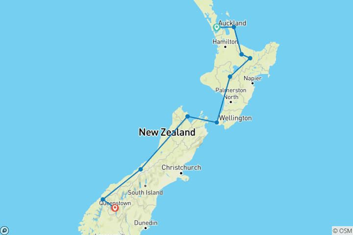 Map of 18 Day 'Kahu' National Adventure Tour