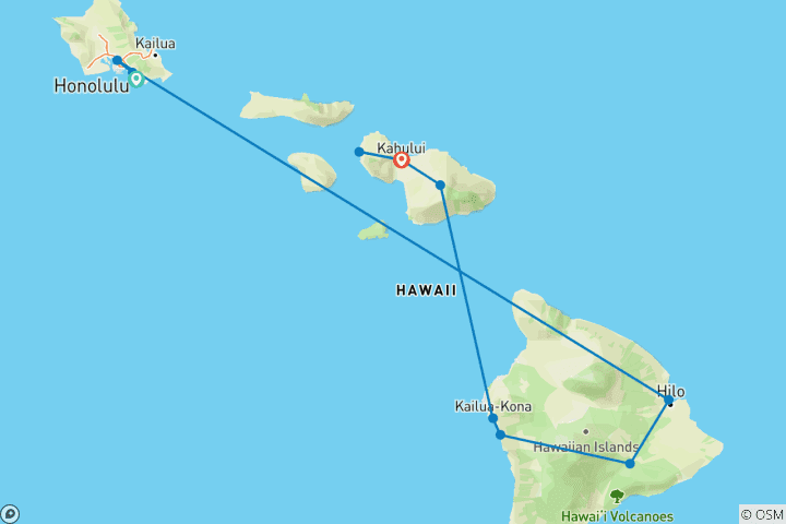 Map of Best of Hawaii (Intra Trip Air Hawaii 2 Flights, First Class Cruise)