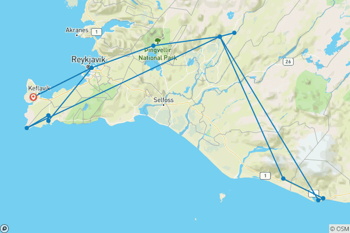 Map of 7 Days : Iceland Eclipse Elite: South Iceland & Blue Lagoon Stay