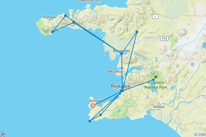 Map of 8 Days : West Iceland & Reykjavík Solar Eclipse Break