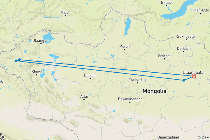 Carte du circuit Léopards des neiges de l'Altaï : Expédition photographique en Mongolie