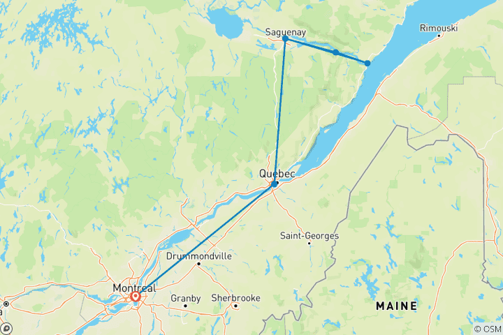 Carte du circuit Nord du Québec : Escapade en pavillon d'été