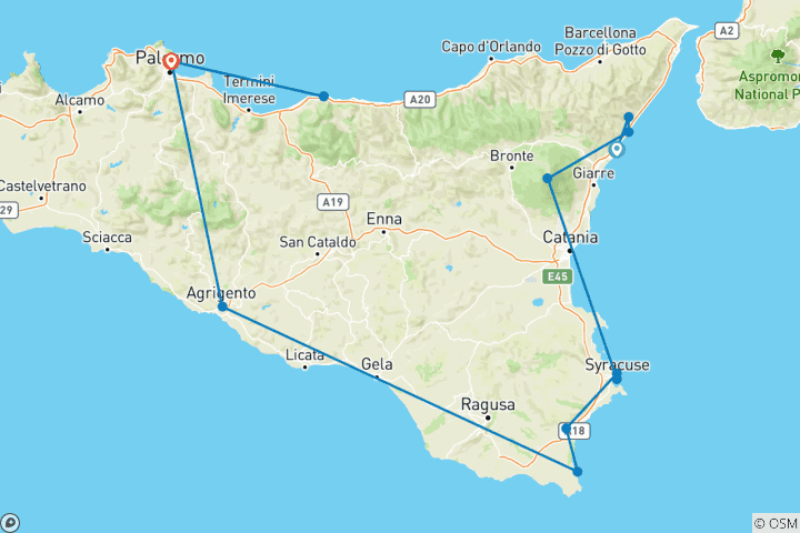 Carte du circuit Petit groupe (14 personnes) – Collection Premium : circuit unique en Sicile (en anglais uniquement)