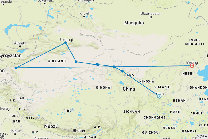 Karte von Die Große Seidenstraße in China