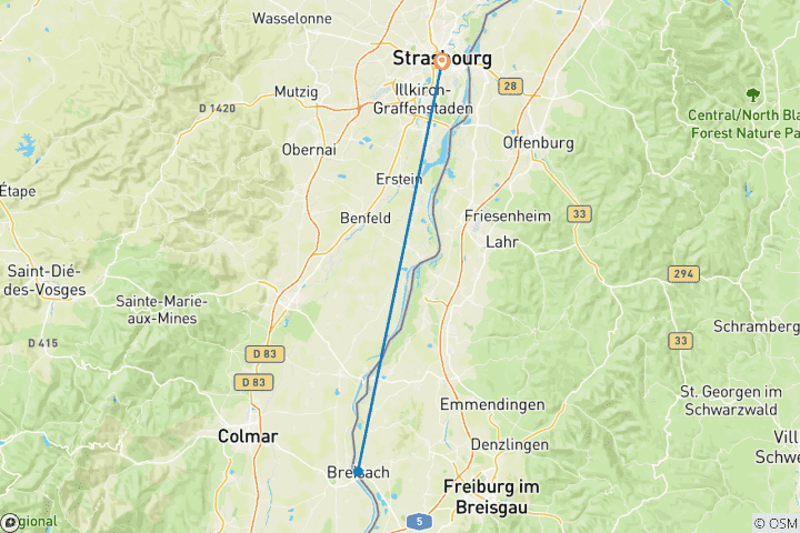 Carte du circuit Les plus beaux marchés de Noël lors d'une croisière en Alsace - Strasbourg, Colmar, des mets délicieux et des lumières festives pendant la période précédant les fêtes de fin d'année (croisière de port à port). (3 destinations)