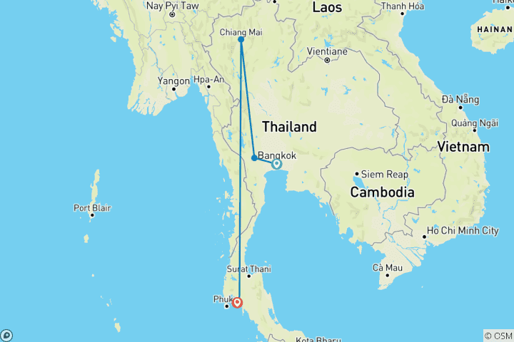 Carte du circuit Circuit de 12 jours des merveilles de la Thaïlande