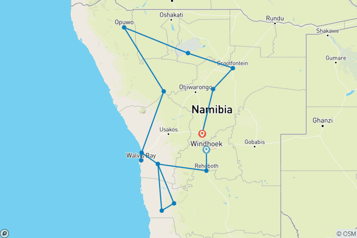Carte du circuit Namibie - Kaléidoscope de cultures