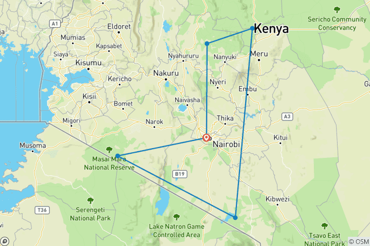 Karte von Out of Africa Elegance: 10-tägige Kenia Fly-In Safari-Erfahrung