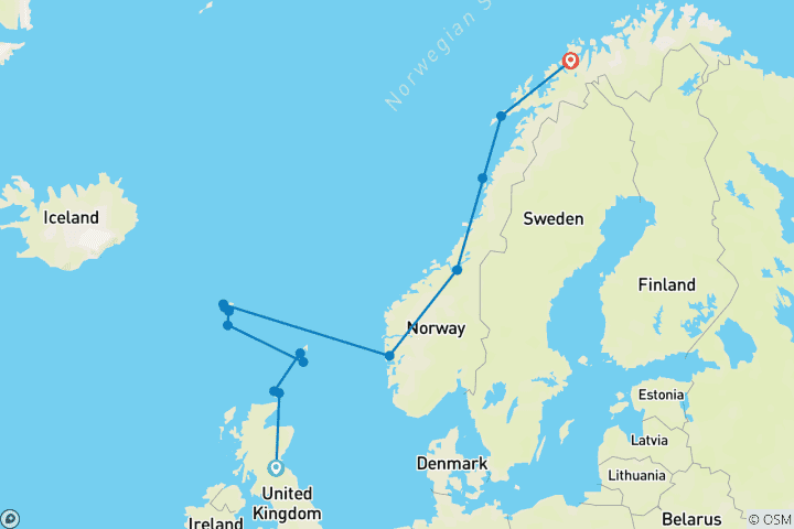Carte du circuit Sur les traces des Vikings : Orcades, îles Shetland & îles Féroé