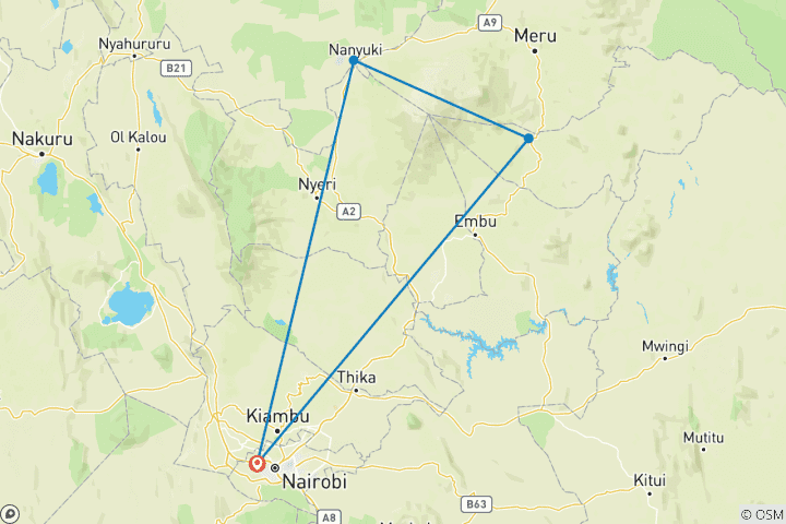 Karte von Erobern Sie den Mount Kenia: 5 Tage Wanderung über die Sirimon-Chogoria-Route