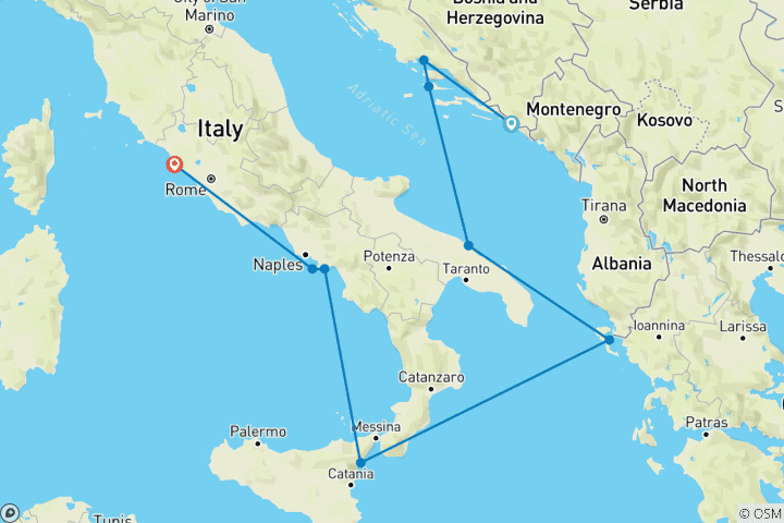 Carte du circuit De la Croatie à la côte amalfitaine en passant par la Sicile