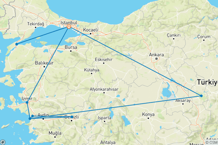 Kaart van 10 Daagse Wonderen van Turkije met een dagtour naar Gallipoli
