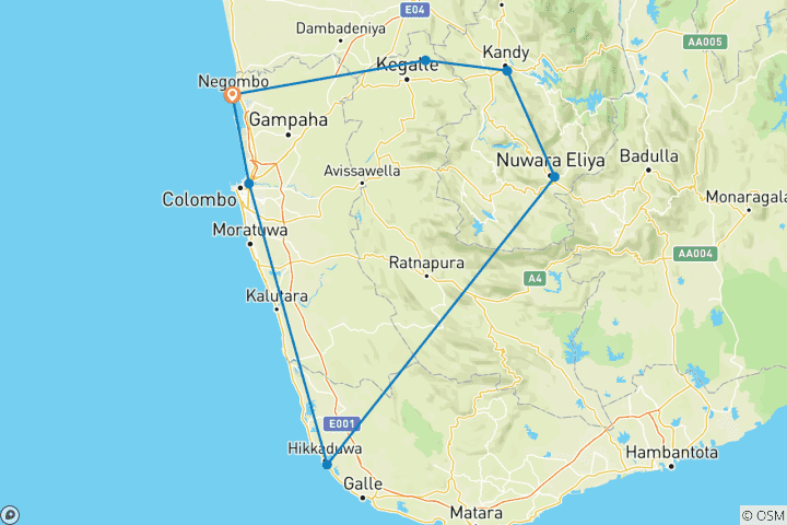 Karte von 4 Nächte & 5 Tage Sri Lanka