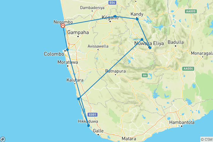 Karte von 3 Nächte & 4 Tage Sri Lanka