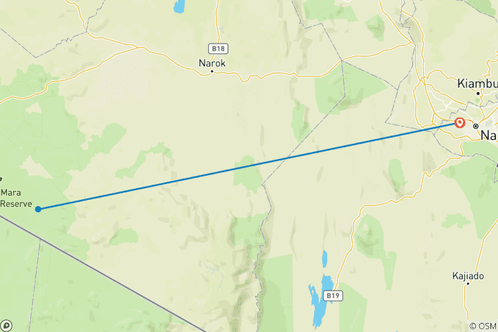 Carte du circuit 3 Jours, 2 Nuits Masai Mara Safari en groupe au départ de Nairobi avec prise en charge gratuite à l'aéroport.