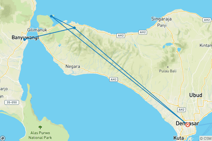 Karte von Abenteuer Westbali & Ostjava (Gruppenreise)