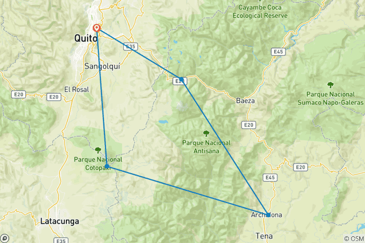 Map of 5-Day Multisport Adventure in Ecuador's Andes and Amazon Jungle