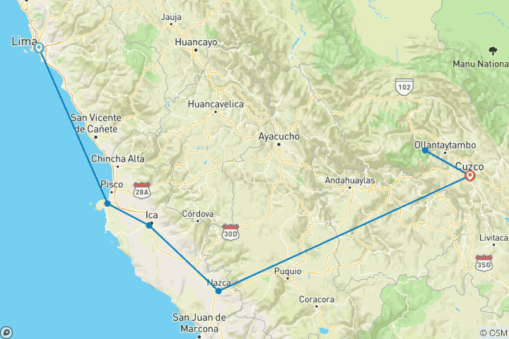 Karte von Picture Perfect Peru: Rainbow Mountain & Inka-redible Views! (14 Destinationen)