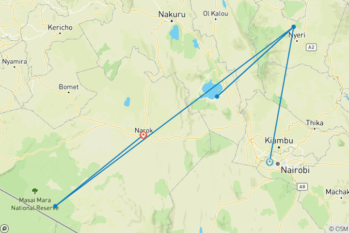 Carte du circuit Kenya : Maasai Mara, Nairobi, Aberdare - 6 jours