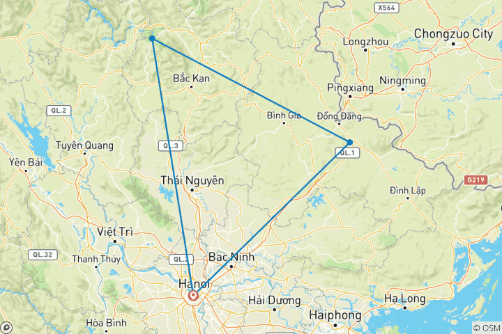 Carte du circuit Chute d'eau de Ban Gioc - Lac Ba Be 3 jours 2 nuits