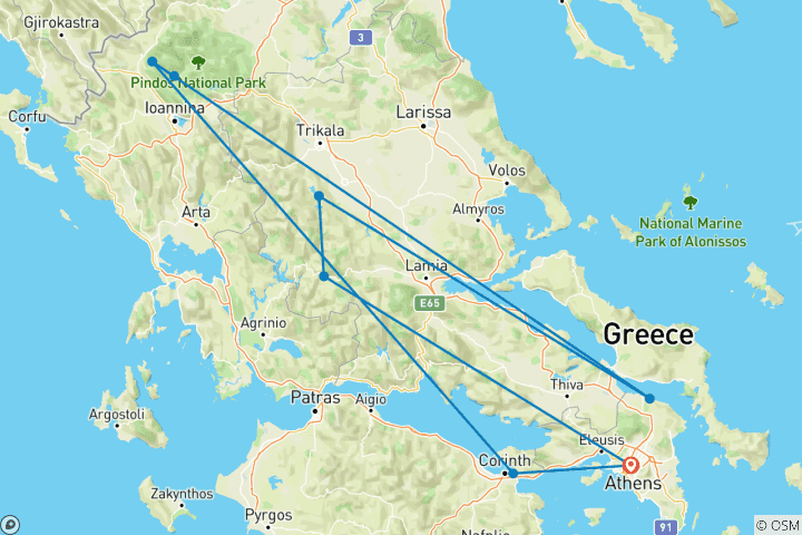 Map of Self-Drive Off-Road Adventure in Mountainous Greece - 8 Days