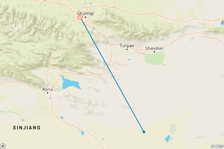 Map of Urumqi and Turpan Highlights Tour 6D in Xinjiang