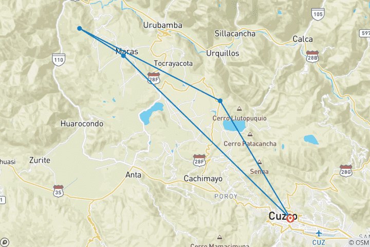 Mapa de ATV + Tirolina en el Valle Sagrado - Aventura de un día completo desde Cusco