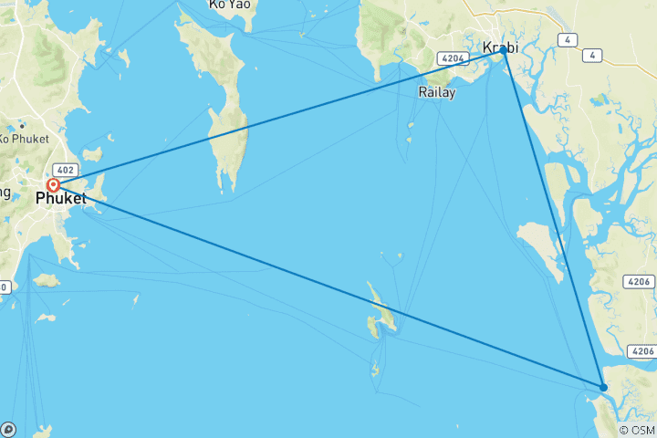 Map of Thailand island hopping: Don't Worry, Be Krabi (8 destinations)